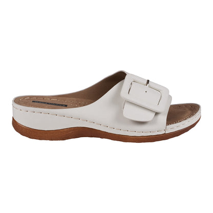 Women's Hamden White Buckled Flat Sandals