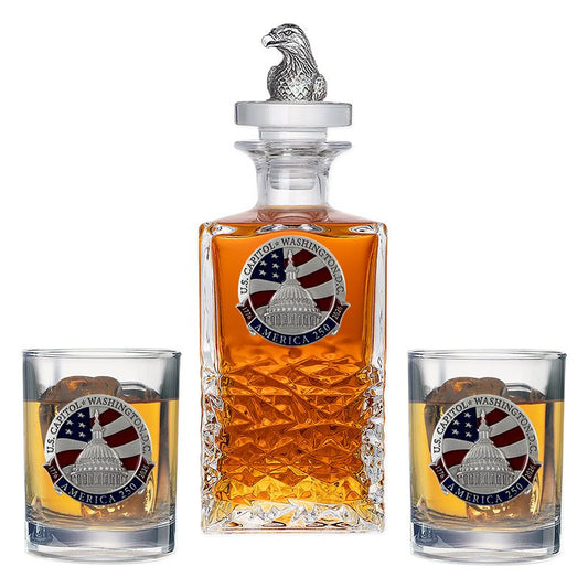 America's 250th Anniversary Capitol Dome Heritage Decanter with 3D Top & 2 Glasses
