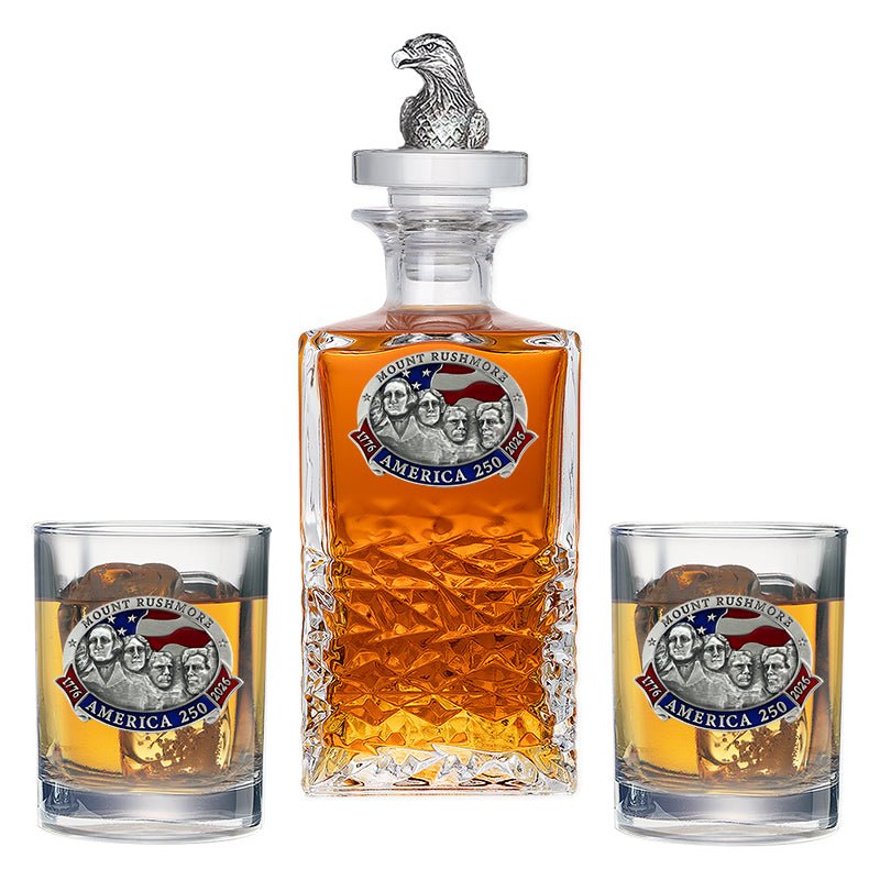 America's 250th Anniversary Mount Rushmore Heritage Decanter with 3D Top & 2 Glasses