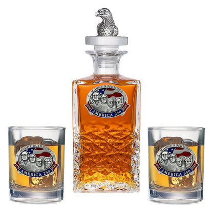 America's 250th Anniversary Mount Rushmore Heritage Decanter with 3D Top & 2 Glasses