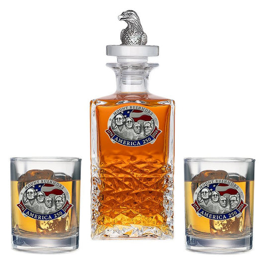 America's 250th Anniversary Mount Rushmore Heritage Decanter with 3D Top & 2 Glasses