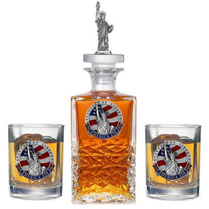 America's 250th Anniversary Statue of Liberty Heritage Decanter with 3D Top & 2 Glasses