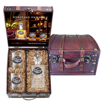 America's 250th Anniversary Mount Rushmore Heritage Decanter with 3D Top and 2 Glasses with Chest Box