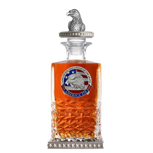 America's 250th Anniversary Eagle Head with Flag w/ Eagle Head Heritage Decanter w/ 3D Top-Diamond Accents