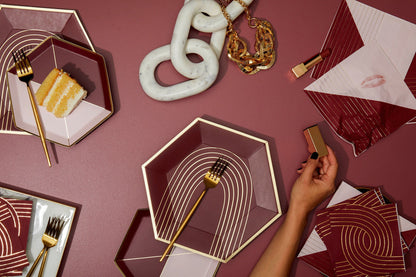 Bordeaux - Maroon Pink Colorblock Lunch Paper Napkins