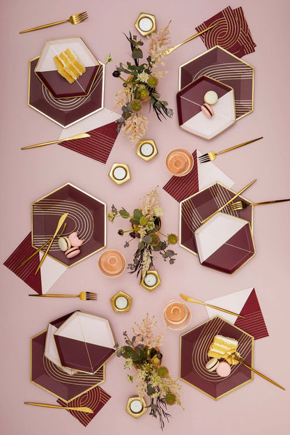Bordeaux - Maroon Pink Colorblock Small Paper Plates