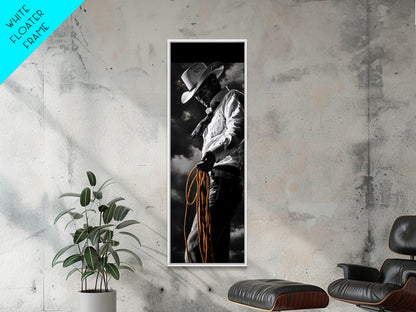 Cowboy Roping Art, Framed Canvas Print, western décor, rustic wall art, moody art, cowgirl painting, gift idea,southwest wall art