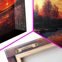 Forest Sunset Wall Decor, Oil Painting Style, 3 Piece Wall Art, Ready To Hang Canvas Print, Cool Unique Living Room Wall Art Decor