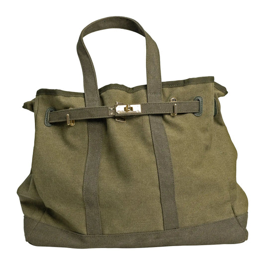 Huntley Equestrian Barnkin Olive Green Canvas Tote Bag with Gold Hardware