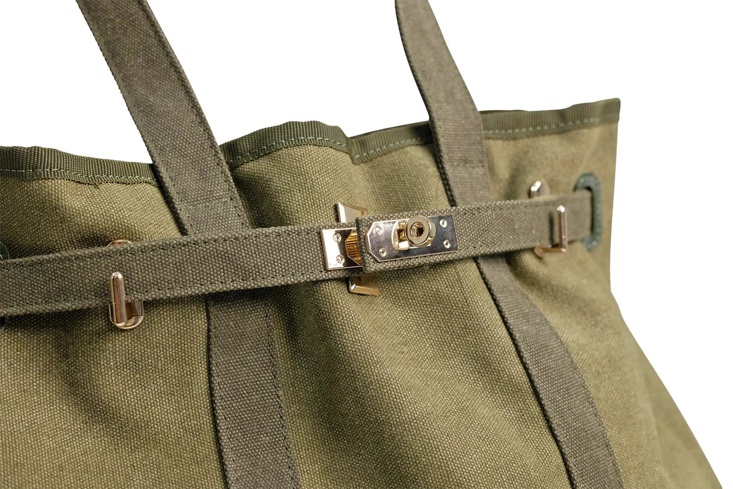 Huntley Equestrian Barnkin Olive Green Canvas Tote Bag with Gold Hardware