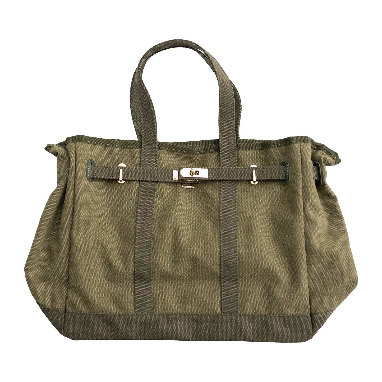Huntley Equestrian Barnkin Olive Green Canvas Tote Bag with Gold Hardware