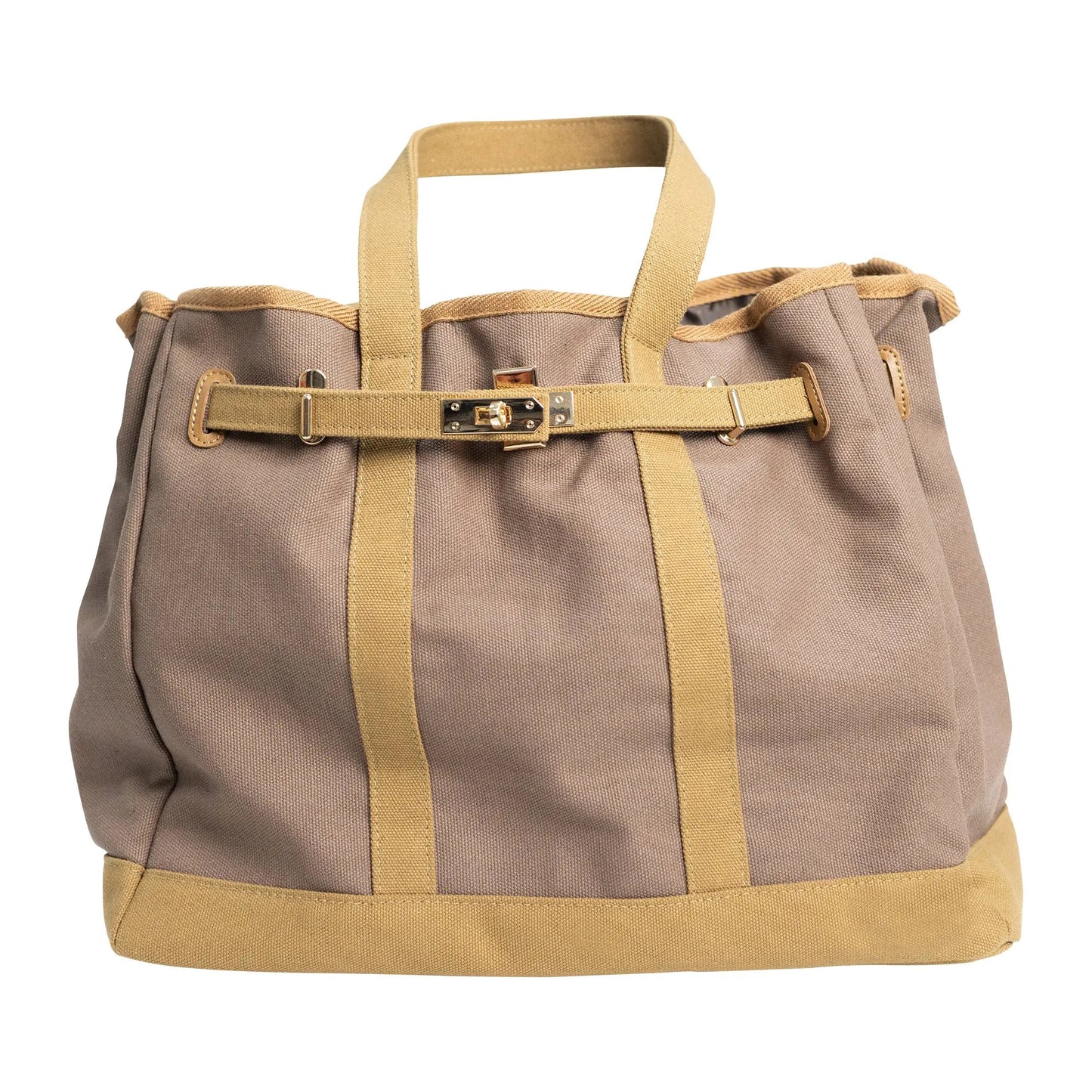 Huntley Equestrian Barnkin Brown and Tan Two-Tone Canvas Tote Bag with Gold Hardware