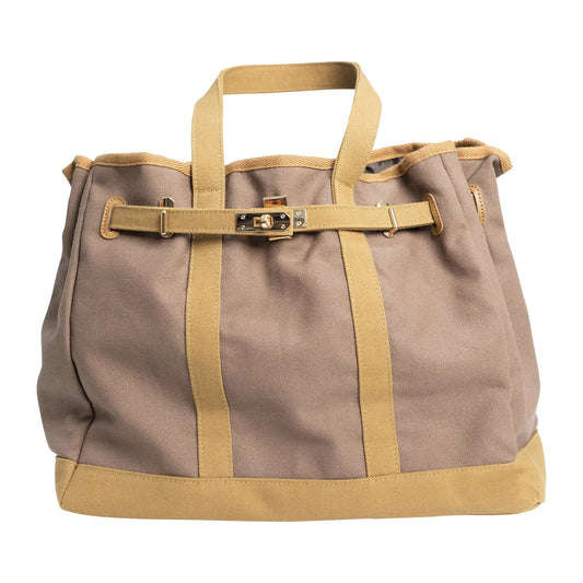 Huntley Equestrian Barnkin Brown and Tan Two-Tone Canvas Tote Bag with Gold Hardware