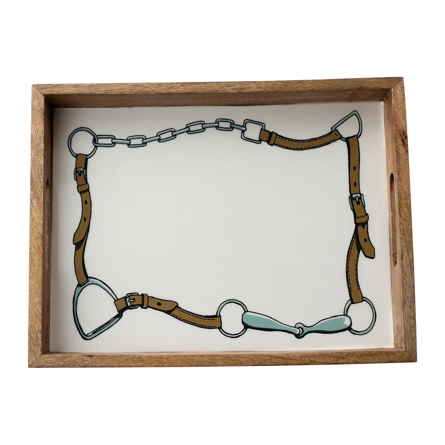 Huntley Equestrian Bridle and Bit Wooden Serving Tray, White-Equestrian Home Decor