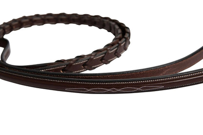 Huntley Equestrian Fancy Stitched Rubber Lined Laced Reins, Size Full
