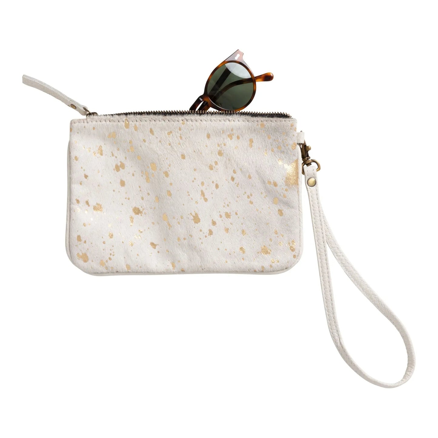 Huntley Equestrian Hair on Hide Leather Wristlet Clutch Wallet Purse, Golden Foil