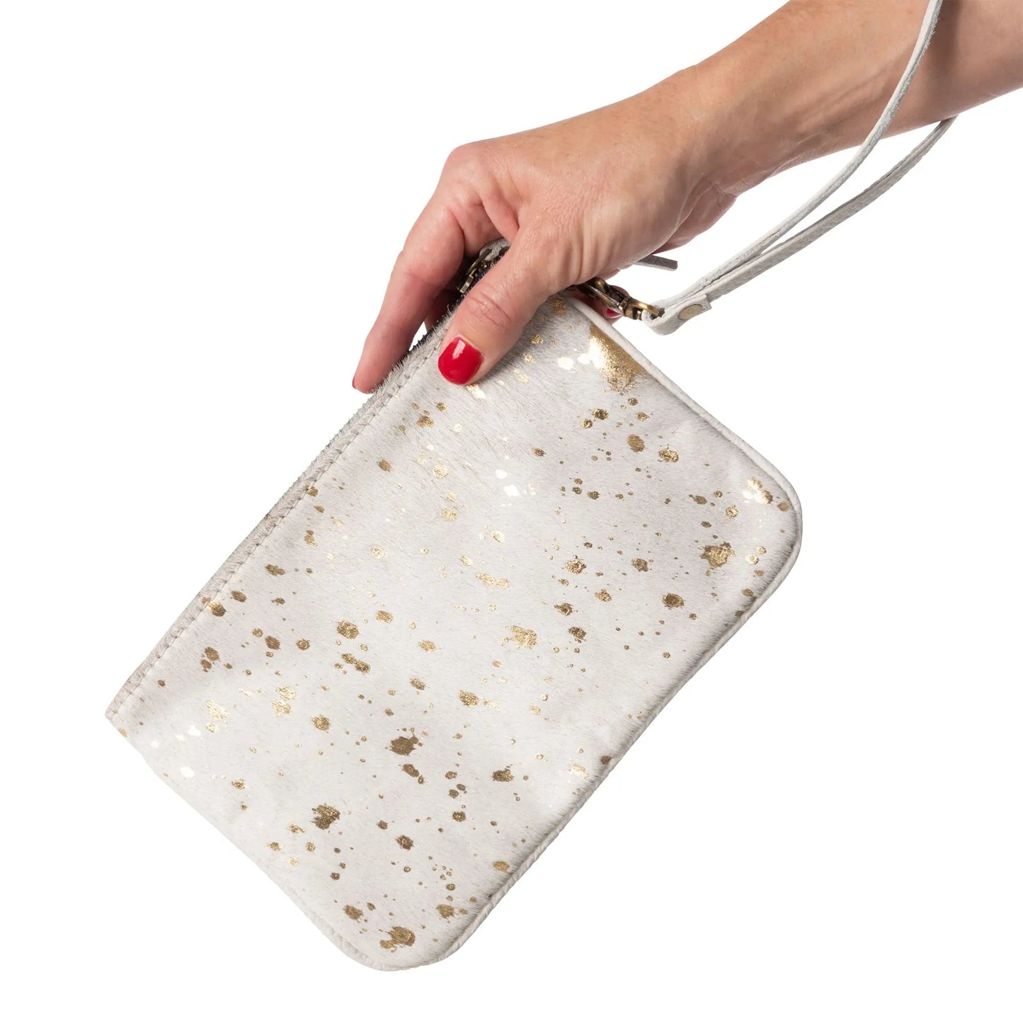 Huntley Equestrian Hair on Hide Leather Wristlet Clutch Wallet Purse, Golden Foil