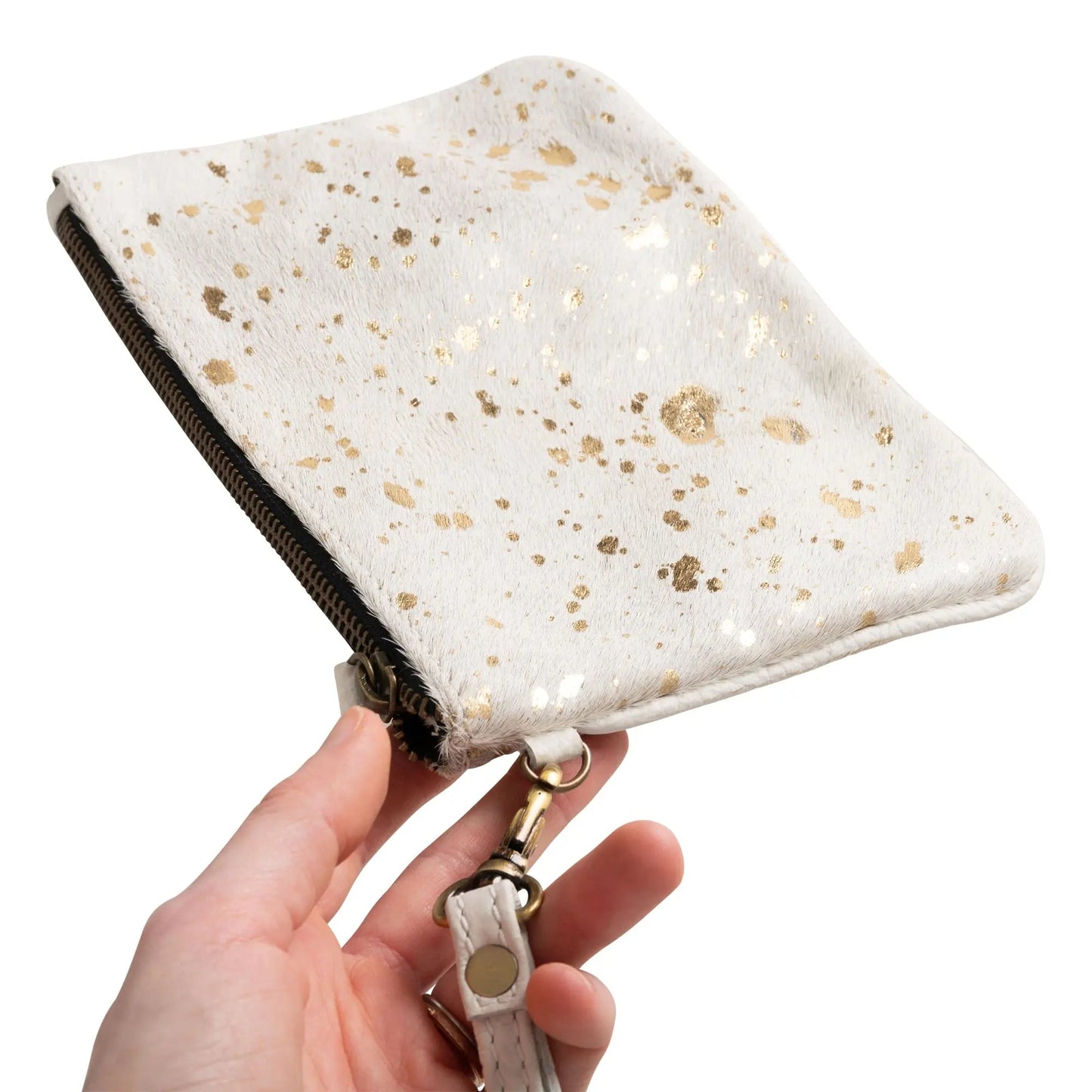 Huntley Equestrian Hair on Hide Leather Wristlet Clutch Wallet Purse, Golden Foil