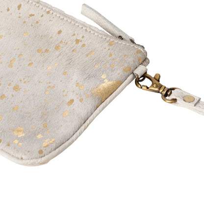 Huntley Equestrian Hair on Hide Leather Wristlet Clutch Wallet Purse, Golden Foil