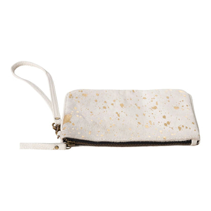 Huntley Equestrian Hair on Hide Leather Wristlet Clutch Wallet Purse, Golden Foil