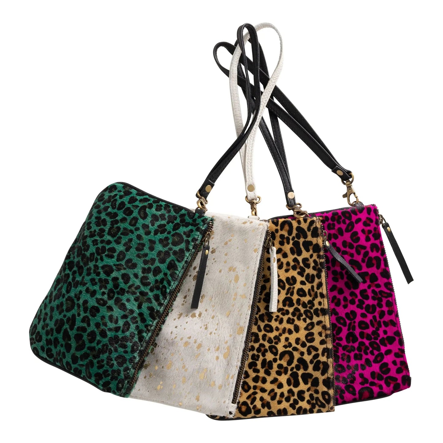 Huntley Equestrian Hair on Hide Leather Wristlet Clutch Wallet Purse, Golden Foil