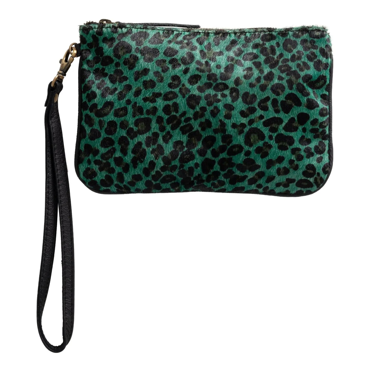 Huntley Equestrian Hair on Hide Leather Wristlet Clutch Wallet Purse, Golden Foil