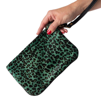 Huntley Equestrian Hair on Hide Leather Wristlet Clutch Wallet Purse, Golden Foil