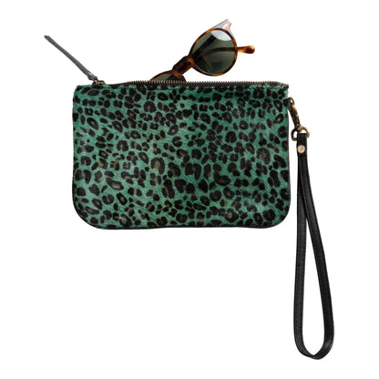 Huntley Equestrian Hair on Hide Leather Wristlet Clutch Wallet Purse, Golden Foil