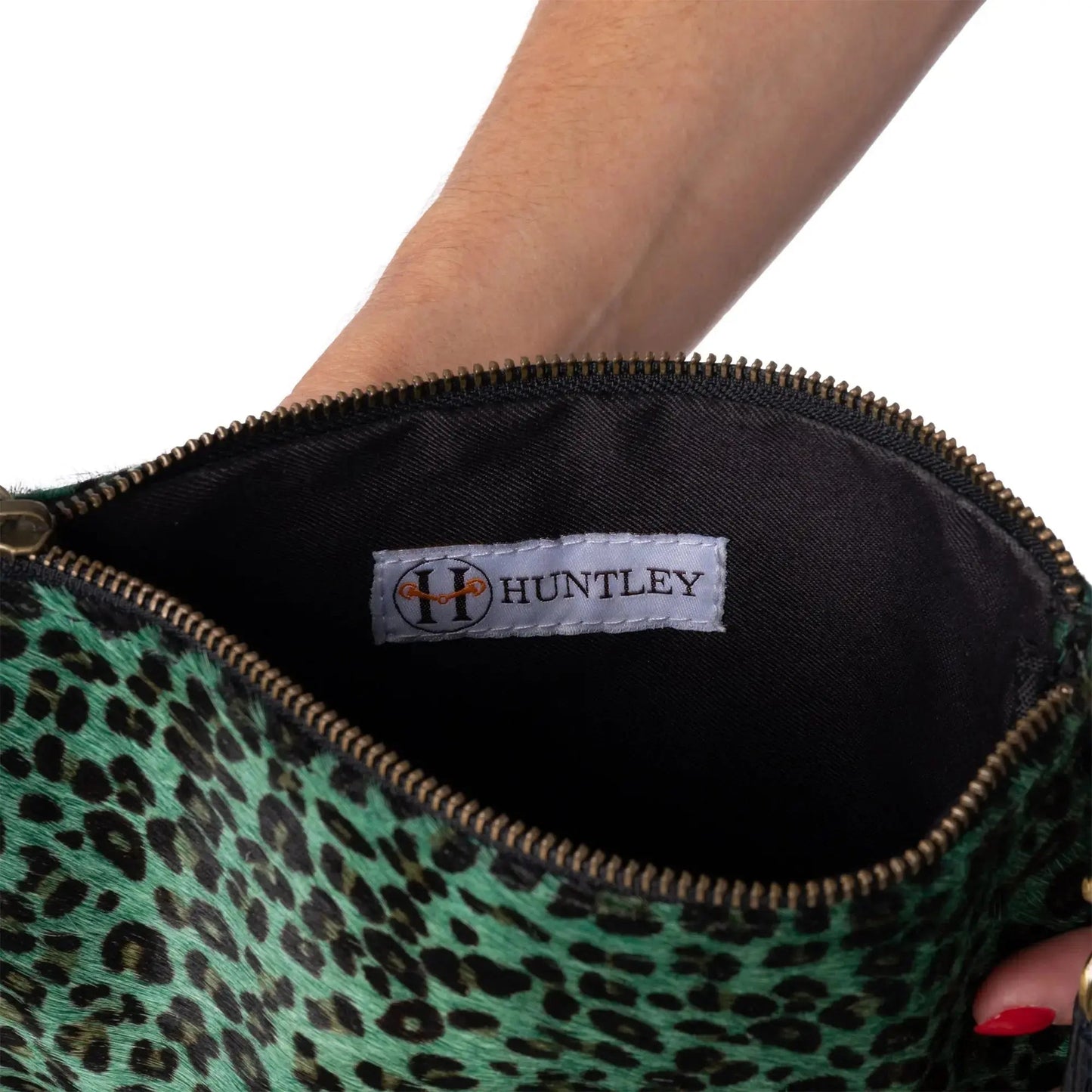 Huntley Equestrian Hair on Hide Leather Wristlet Clutch Wallet Purse, Golden Foil