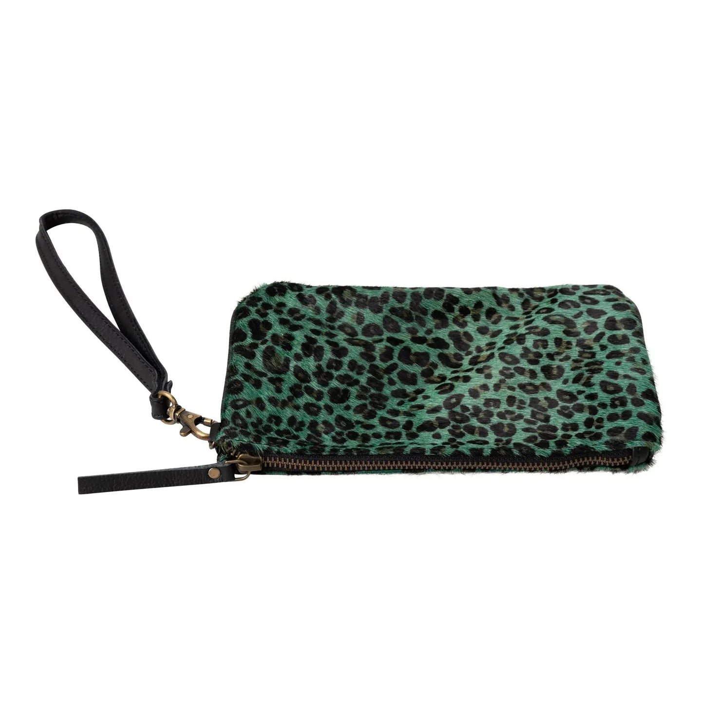 Huntley Equestrian Hair on Hide Leather Wristlet Clutch Wallet Purse, Golden Foil