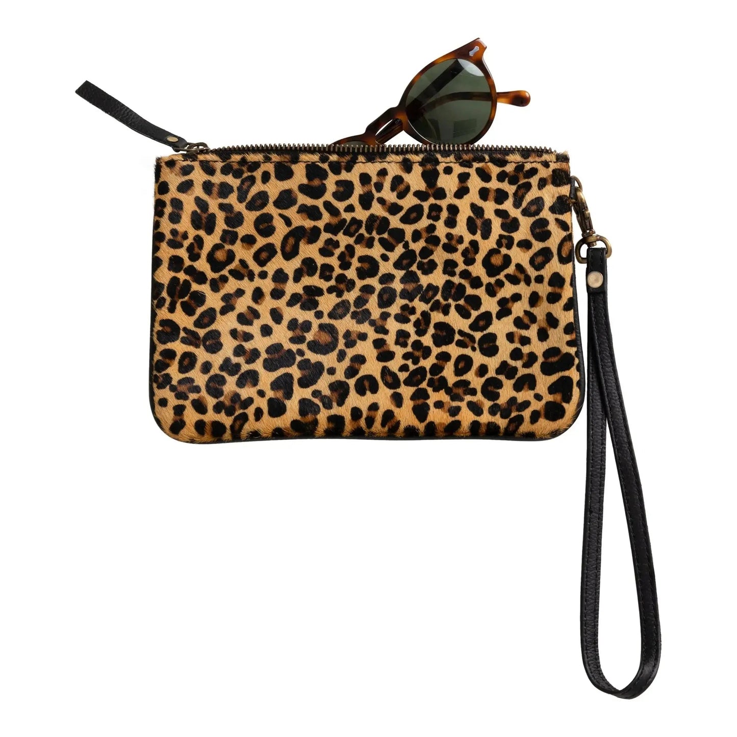 Huntley Equestrian Hair on Hide Leather Wristlet Clutch Wallet Purse, Golden Foil