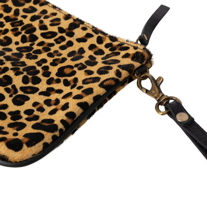Huntley Equestrian Hair on Hide Leather Wristlet Clutch Wallet Purse, Golden Foil