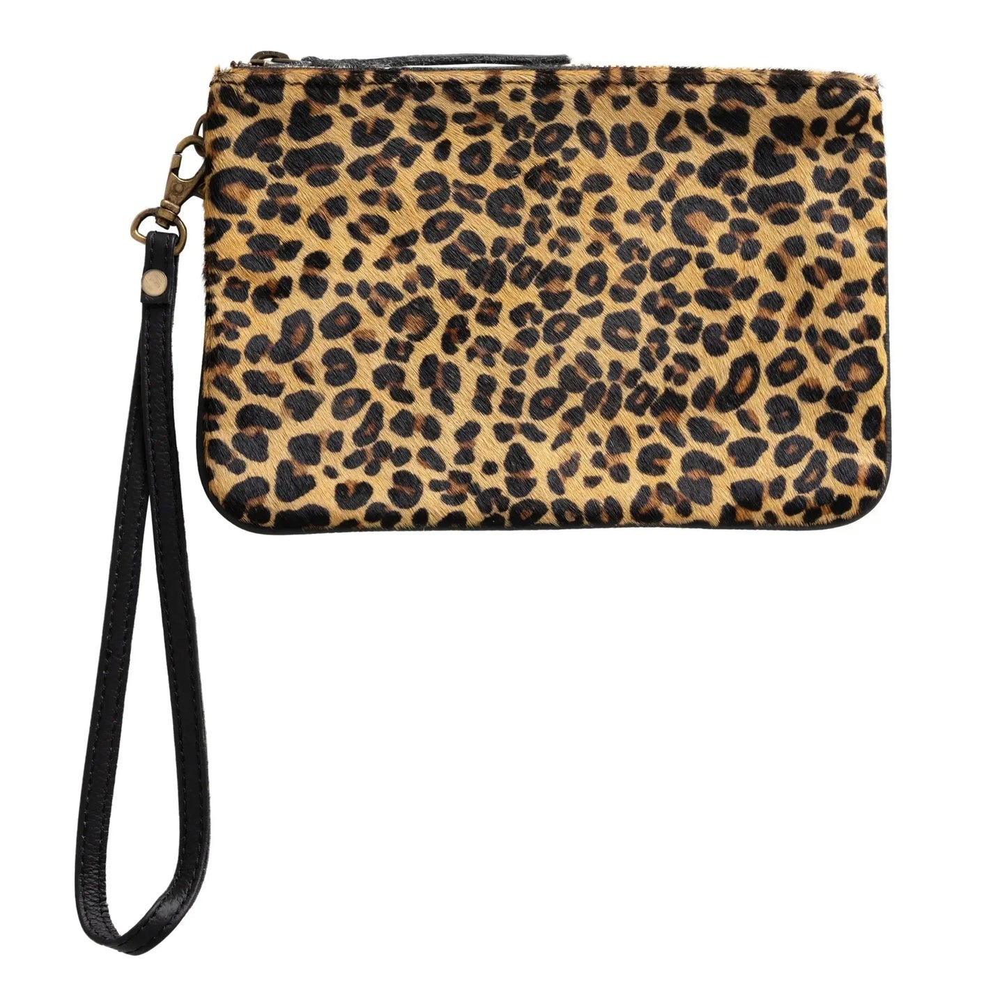 Huntley Equestrian Hair on Hide Leather Wristlet Clutch Wallet Purse, Golden Foil