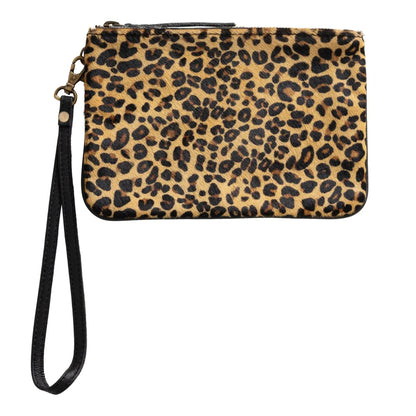 Huntley Equestrian Hair on Hide Leather Wristlet Clutch Wallet Purse, Golden Foil