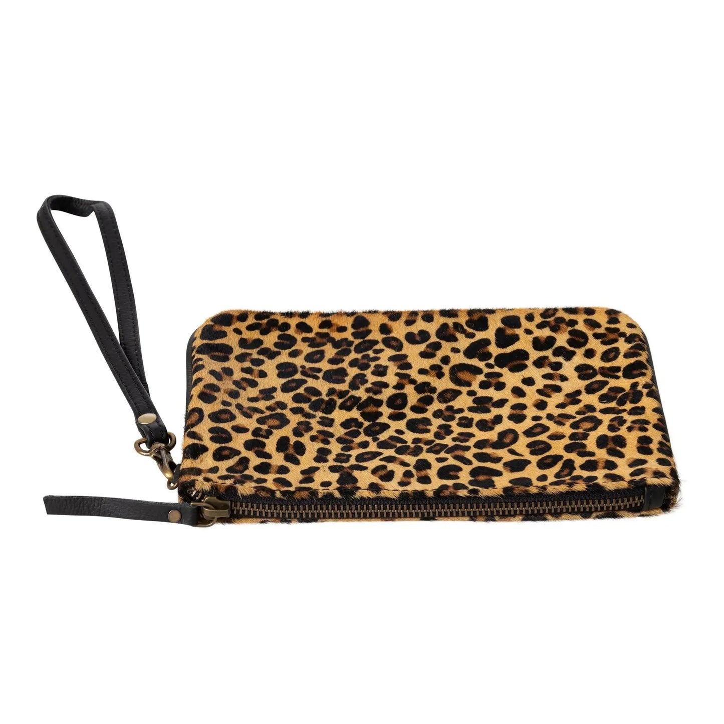Huntley Equestrian Hair on Hide Leather Wristlet Clutch Wallet Purse, Golden Foil