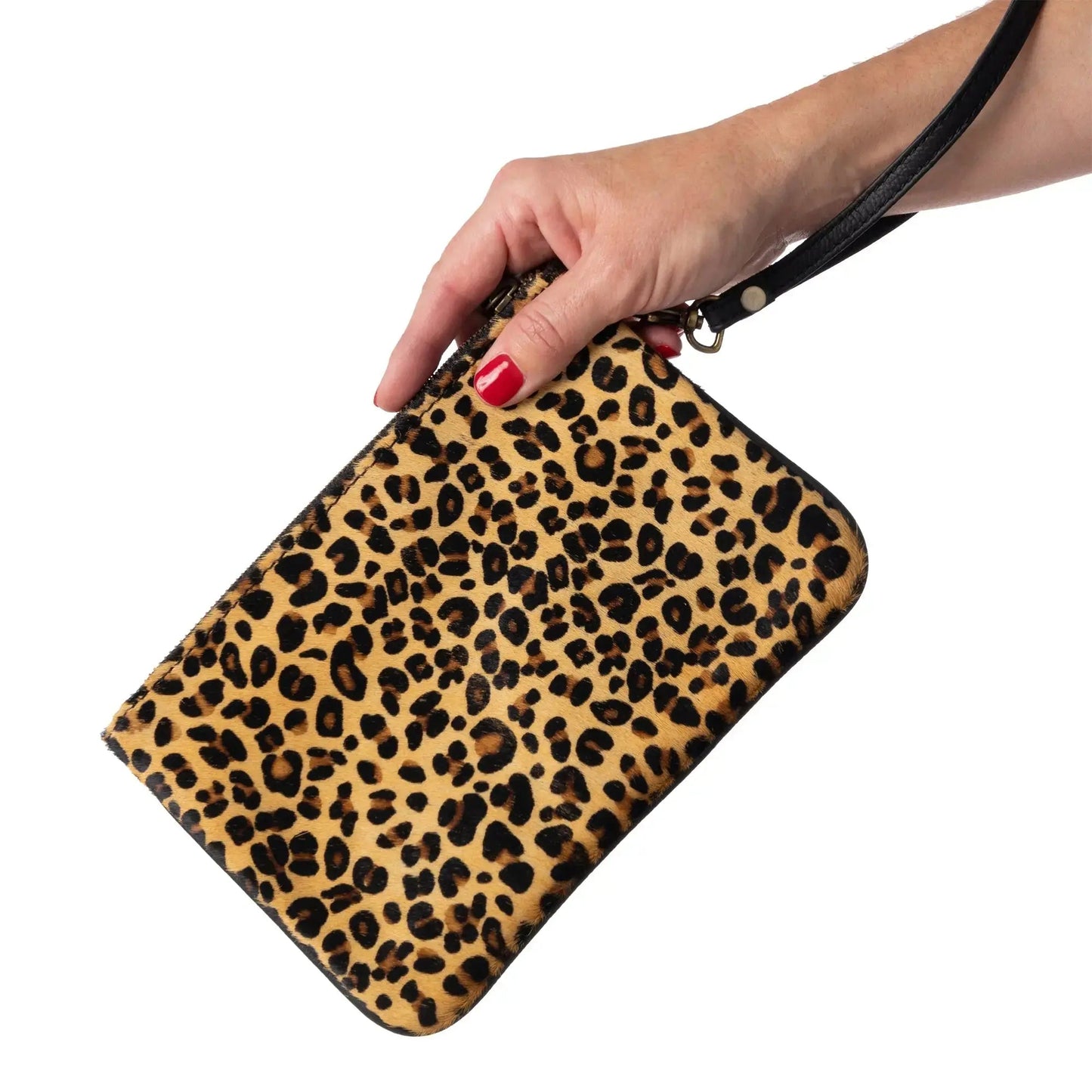 Huntley Equestrian Hair on Hide Leather Wristlet Clutch Wallet Purse, Golden Foil