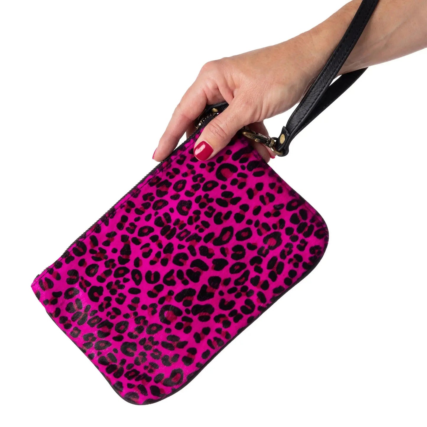 Huntley Equestrian Hair on Hide Leather Wristlet Clutch Wallet Purse, Golden Foil