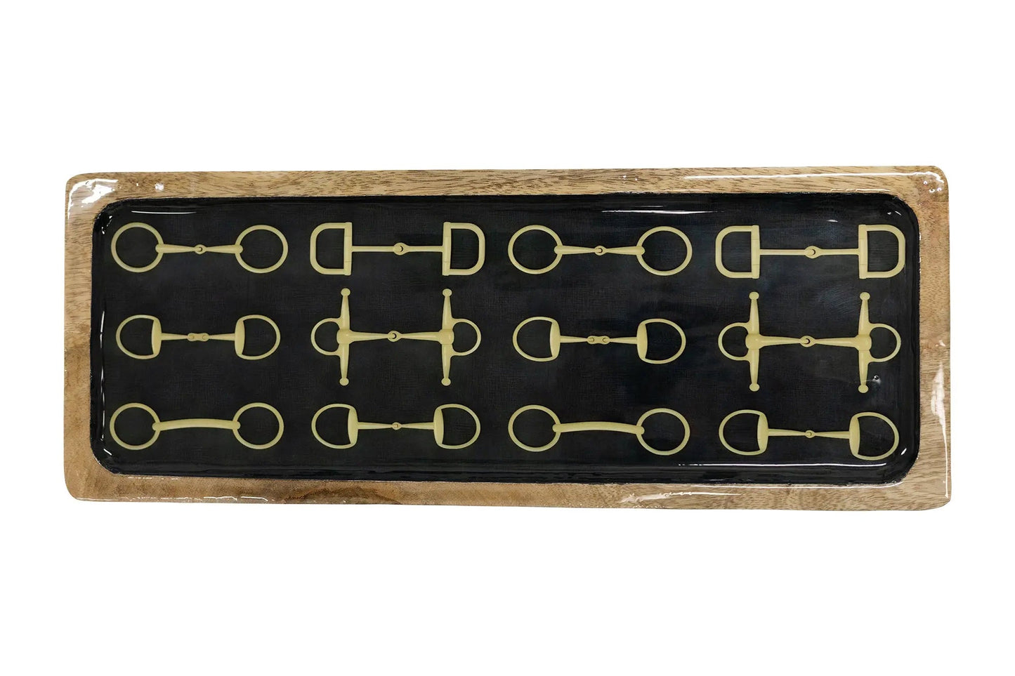 Huntley Equestrian Snaffle Big Long Wooden Serving Tray-Black and Gold Equestrian Home Decor