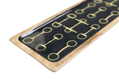 Huntley Equestrian Snaffle Big Long Wooden Serving Tray-Black and Gold Equestrian Home Decor