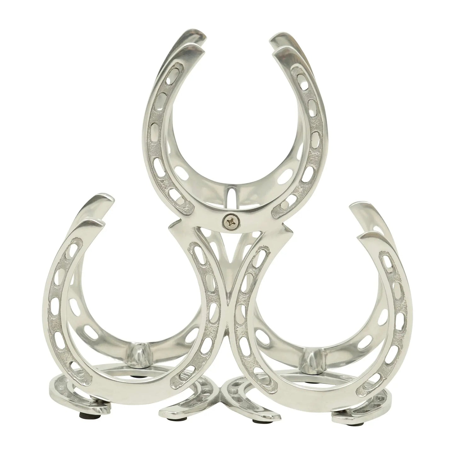 Huntley Horseshoe 3-Bottle Wine Rack, Aluminum Silver Finish
