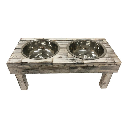 Huntley Pet Berjen Table Elevated Double Bowl Pet Feeder, White Wash