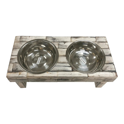 Huntley Pet Berjen Table Elevated Double Bowl Pet Feeder, White Wash
