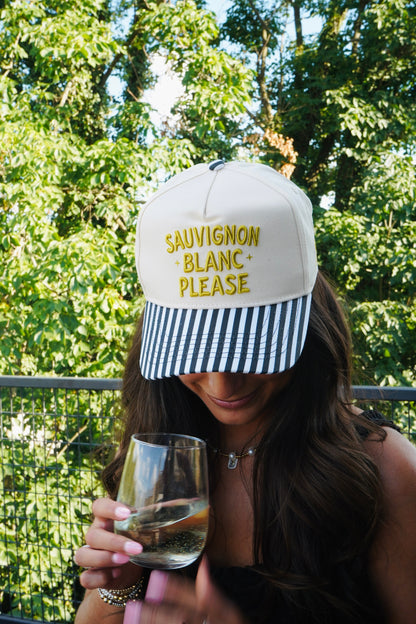Sauvignon Blanc Please - Black & White Stripe Trucker Hat