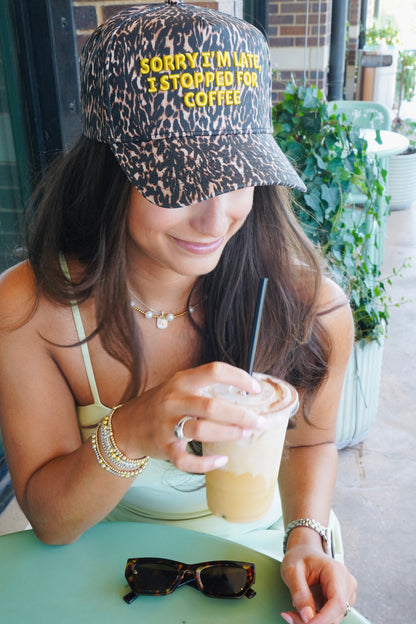 Sorry I'm Late, I Stopped for Coffee - Luxe Leopard Trucker Hat