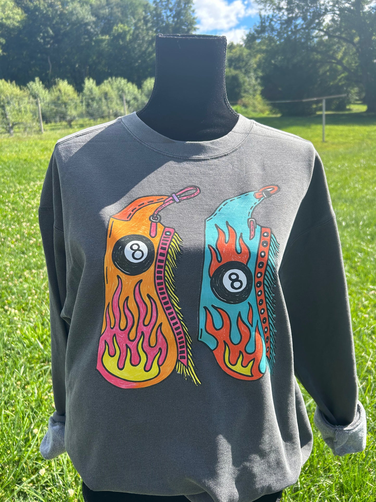 Flaming Eight ball  crewneck CC