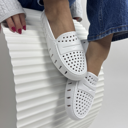 Women's Posh Bright White Harbor Mist Gray Loafers