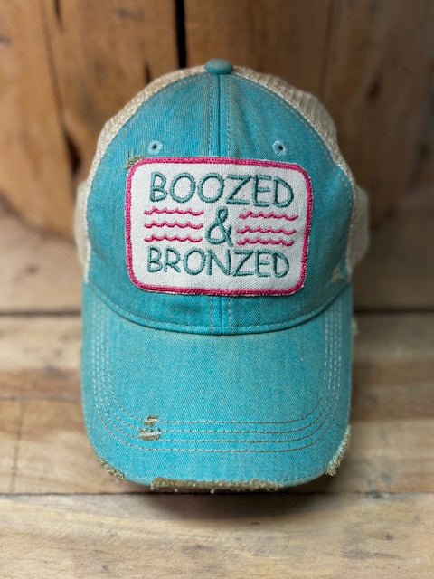 Boozed & Bronzed Distressed Mesh Snapback Baseball Cap