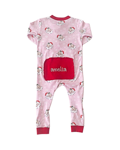 Vintage Santa Pink Knit Zip Up Pajamas-FINAL SALE