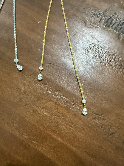 dainty waterproof slip knot/cz lariat