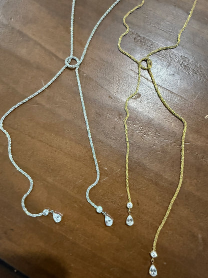 dainty waterproof slip knot/cz lariat